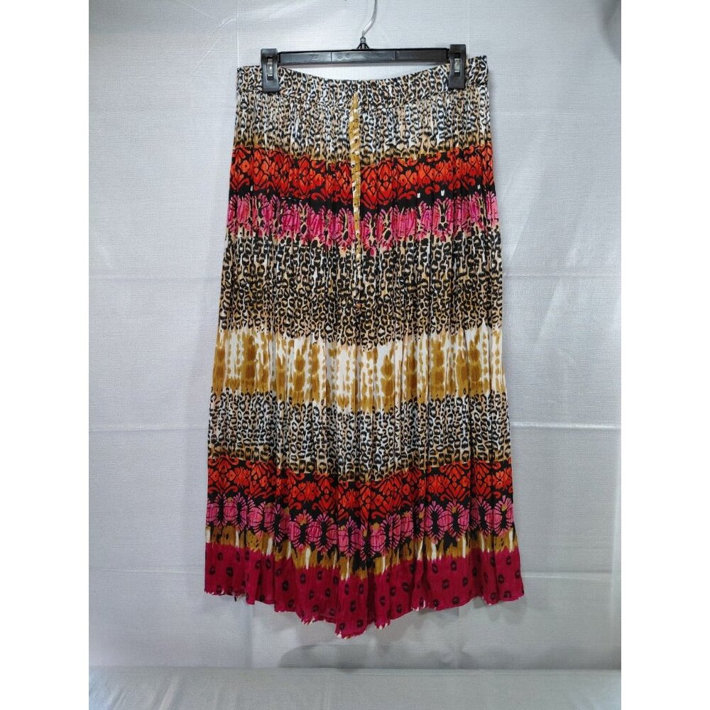 Pink Apple‎ Tiered Maxi Skirt Med Leopard Print Tie Dye Boho Gypsy Artsy Flowy